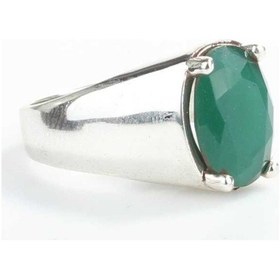 Resim 925 Ayar Gümüş Oval Yeşil Taşlı Tırnaklı Klasik Erkek Yüzük 