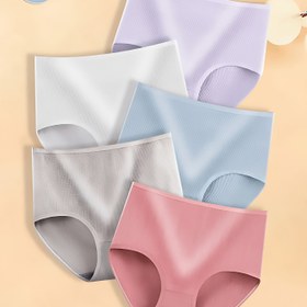 Resim 5'li Kadın Yüksek Bel Şekillendirici Külot Seti - Nefes Alabilen Kabartmalı Kaygan Kumaş, Karın Kontrolü ve Kalça Kaldırma, Dikişsiz Konfor Beyaz, Mor, Açık Mavi, Koyu Mavi, Pembe Renklerde, Büyük Bedenler İçin Uygun, Büyük Beden İç Çamaşırları | Günlük Giyim İç Çamaşırı | Esnek Uyumlu Külotlar 