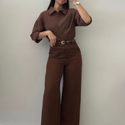 Resim Kadınlar için Şık Geniş Paça Daralan Pantolon - Düz Kahverengi/Siyah/Bordo/Gri/Lacivert - Profesyonel, Yarı İş ve Parti Giysisi İçin Struktürlü Geniş Paça Tulum Pantolonlar - Ceplere Sahip, Kenetli Dokulu, Çamaşır Makinesinde yada Kuru Temizlemeye Uygundur - Bahar/Yaz/Sonbahar İç Çekmeleri - Katılım Renk Tunik Pantolonlar kadın giysileri, İnce Askı Halkası & Cep Detaylı - Günlük İş İkmali ve Toplantılar İçin uygun - Zarif Bayan Pantolonu, İnek Desenli İnci Sarısı, 