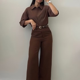 Resim Kadınlar için Şık Geniş Paça Daralan Pantolon - Düz Kahverengi/Siyah/Bordo/Gri/Lacivert - Profesyonel, Yarı İş ve Parti Giysisi İçin Struktürlü Geniş Paça Tulum Pantolonlar - Ceplere Sahip, Kenetli Dokulu, Çamaşır Makinesinde yada Kuru Temizlemeye Uygundur - Bahar/Yaz/Sonbahar İç Çekmeleri - Katılım Renk Tunik Pantolonlar kadın giysileri, İnce Askı Halkası & Cep Detaylı - Günlük İş İkmali ve Toplantılar İçin uygun - Zarif Bayan Pantolonu, İnek Desenli İnci Sarısı, 