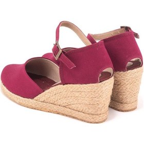 Resim Star Tombis Gerçek Elişi Bilekten Bantlı Topuğu Açık Keten Espadril Dolgu Topuk Handmade Bordo 