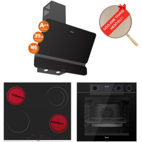 Resim Ferre FryArt&Buharlı Ravento Sessiz Davlumbaz Elektrikli Siyah Ank. Set (D080-SA + MS263 + QEP64CS) 