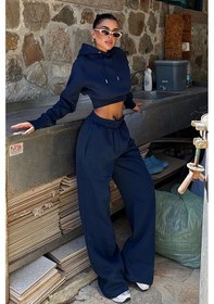 Resim Eyyo Füme Scarf Kapşonlu Eşofman Takım Ate-3704 Lacivert 