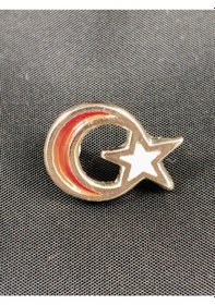 Resim Kırmızı Ay Beyaz Yıldızlı Metal Rozet Çok Renkli 