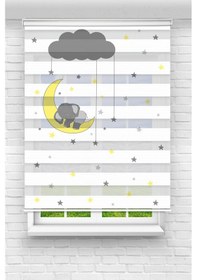 Resim Perdecizade Enxboy Ay Ve Uyuyan Fil Dijital Baskılı Zebra Perde-cocuk Odası-stor Perde Pz-968 Renkli 