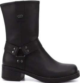 Resim Gönderi R Siyah Fermuarlı Küt Burun Kalın Topuklu Biker Bot Siyah 