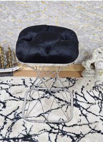 Resim Zafir Kare Krom Kaplama Siyah Puf & Bench - Puf Oturak - Bench - Ayak Ucu Oturak - Tabure - Makyaj Oturak Siyah 