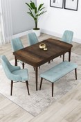 Resim Canisa Lia Serisi 80x132 Açılabilir Mutfak Masası Takımı Barok Desen Masa 4 Su Yeşili Sandalye 1 Bench 