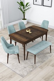 Resim Canisa Lia Serisi 80x132 Açılabilir Mutfak Masası Takımı Barok Desen Masa 4 Su Yeşili Sandalye 1 Bench 