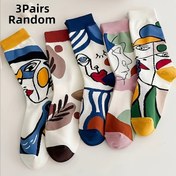 Resim 3 Çift/5 Çift Soyut Yüz Çorapları - Sanatsal Yağlıboya Tasarımı, %95 Polyester %5 Spandeks, Makinede Yıkanabilir, Her Mevsim Rahatlığı, Günlük Kullanım ve Sanatsal Tarz için Çok Renkli Beyaz Yüzler 