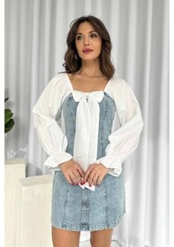 Resim Defymoda Mavi Önü Fiyoklu Kot Elbise Mavi 