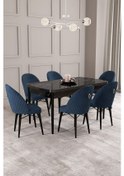 Resim Calvin Siyah Mermer Desen 80x132 Mdf Açılabilir Mutfak Masası Takımı 6 Adet Sandalye Lacivert 