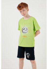 Resim Lela Pamuklu Regular Fit Bisiklet Yaka Şortlu Alt-Üst Erkek Çocuk Takım 6212008 Fistik 
