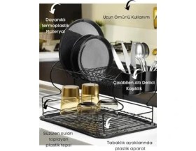 Resim Storemax Ömür Boyu Paslanmaz Bulaşıklık Bulaşık Sepeti Ikili Tabaklık Termo Plastik Kaplama Siyah 