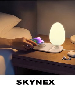 Resim SKYNEX 2 si 1 Arada Led RGB Masa Lambası Hızlı Kablosuz Şarj İstasyonu Telefon Şarjlı Masa Lambası 