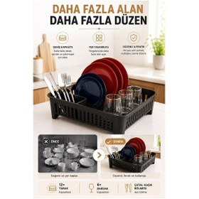 Resim Bulaşıklık Tezgah Üstü Tabak Bardak Kurutmalık Plastik Bulaşık Sepeti 33x41 Cm Siyah S-10567 