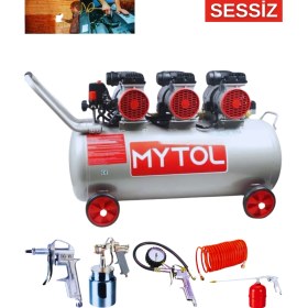 Resim Newomax 100 Litre Yağsız Sessiz Kompresör + 5 Parça Havalı Alet Seti | Monofaze 