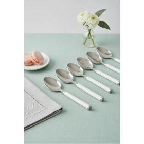 Resim Depa 6 Lı Paslanmaz Çelik Tatlı Kaşığı Seti Beyaz Saplı 15 cm 
