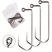 Resim 10 adet Aberdeen Jig Kancaları - 90 Derece Uzun Saplı Dövme Duratin Jig Kancası Yuvarlak Büküm Yüksek Karbonlu Çelik Barbar Kancaları Tuzlu Su Balıkçılığı Jig Kancaları Seti 6/0 5/0 4/0 3/0 2/0 1/0 1# 