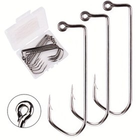 Resim 10 adet Aberdeen Jig Kancaları - 90 Derece Uzun Saplı Dövme Duratin Jig Kancası Yuvarlak Büküm Yüksek Karbonlu Çelik Barbar Kancaları Tuzlu Su Balıkçılığı Jig Kancaları Seti 6/0 5/0 4/0 3/0 2/0 1/0 1# 