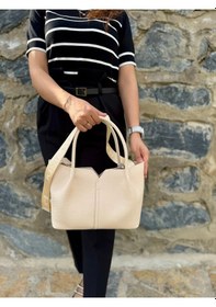 Resim Just Polo Kadın Orijinal Just Polo Yumuşak Deri Ayarlanabilir Askılı Lüks El Ve Omuz Çantası Shoulder Bag Krem 