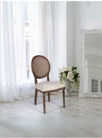 Resim Madalyon Hazeranlı Ahşap Klasik Sandalye Ceviz - Krem 