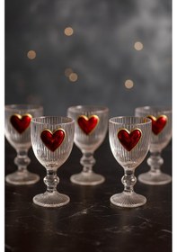 Resim 6 Lı Kristal Cam Kahve Yanı Su Bardağı Kalp Bardak Kalpli 75ml şeffaf 