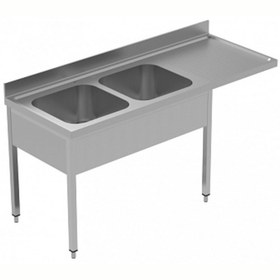 Resim Professional Tezgahaltı Bulaşık Makinesi Tezgahı, 2 Evye (500x500 Mm) & Sağ Tarafta Süzdürme - 1800 Mm, Plus GLR2DSXPE 