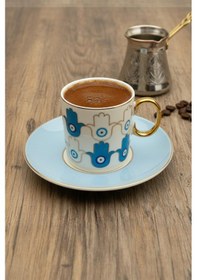 Resim 6 Kişilik Porselen Yaldızlı Kahve Fincanı Mavi Tılsım Diğer 