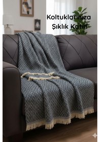 Resim Pamuklu Koltuk Örtüsü 170x210 Cm Koltuk Şalı Çekyat Örtüsü Modern Şık Tasarım Çeyiz, Siyah 