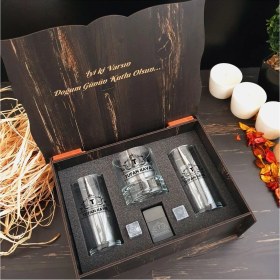 Resim UltraMint Kişiye Özel Hediye Seti: 2'li Rakı ve Viski Bardağı, Çakmak, Viski Taşı 