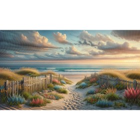Resim Venspor Doğal Sahil Manzaralı Arkaplan 200x150cm - Çiçekli Kumlu Yolu ve Ahşap Çitleri ile Fon Duvar Örtüsü 