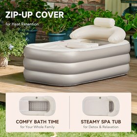 Resim Şişme Yetişkin Küveti - Sırt Desteği ve Kolçaklı, Taşınabilir Katlanabilir PVC Küvet, Ergonomik Tasarım, Hafif ve Kolay Kurulumlu Ev/Kamp/Bahçe Kullanımı İçin Dayanıklı & Kolay Temizlenebilir (Siyah/Beyaz) 