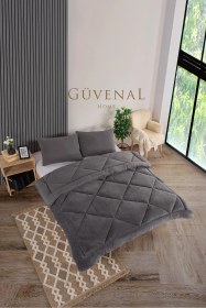 Resim Elite Wellsoft Çift Kişilik Çift Taraflı Yastık Kılıflı Lüx Yorgan Seti Yorgan Uyku Seti Çeyiz Antrasit 