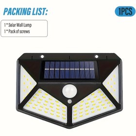 Resim 100 LED Güneş Hareket Sensörlü Duvar Lambası - IP44 Su Geçirmez, Çok Yüzli Dış Mekan Aydınlatması, Veranda, Garaj, Bahçe, Avlu için Kolay Kurulum - Güneş Enerjili, Şarj Edilebilir Lityum Pil, Siyah, Bahçe Lambaları 