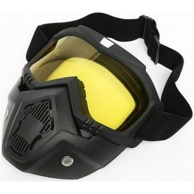 Resim Motosiklet Bisiklet Jet Kask Maske Süngerli Bant Lastik Sarı Cam 