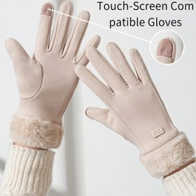 Resim Kadınlar İçin Kışlık Dokunmatik Ekran Eldivenleri - Soğuk Hava Termal Eldivenleri, Yumuşak Kürk Benzeri Kenarlı, Esnemeyen, Kayak, İşe Gidiş Geliş, Günlük Kullanım İçin Uygun - Bej/Pastel Pembe/Siyah/Beyaz/Gri/Mavi - Akıllı Telefonlar ve Tabletlerle 