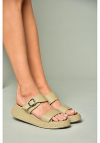 Resim Fox Shoes U555050403 Bej Hakiki Deri Kalın Tabanlı Kadın Terlik Bej-hakiki Deri Çok Renkli 