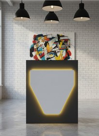 Resim Resital Ledli Karşılama Bankosu G-90 Cm Ofis Kasa Resepsiyon Masası Banko-001-4-1 