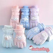 Resim 1 çift Sanrio çocuk eldiveni, kalın kürklü kışlık kayak eldiveni, sonbahar ve kış için, karikatür tarçın köpek desenli, kızlar için kürklü beş parmaklı eldiven, erkek çocuklar için kar oyunlarına uygun sıcak tam parmaklı eldiven. 2-4 yaş çocuklar için uygundur 