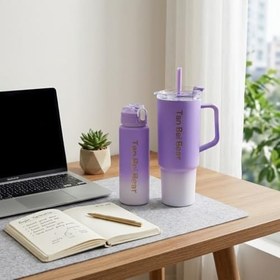 Resim 2’li Matara ve Pipetli Mug Bardak Seti - 900 ml Spor Suluk + 1500 ml Pipetli Termal Mug Bardak, Günlük Kullanım İçin İçecek Seti 