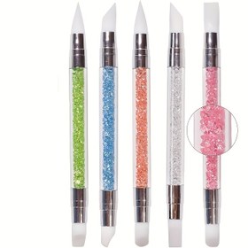 Resim 5 adet Silikon Baş Oyma Kalemi ve Akrilik Taşlı Sap Jel Tırnak Fırça Seti 