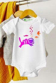 Resim Baby&Baby Dalgıç Kedi Pamuklu Organik Baskılı Unisex Bebek Body Zıbın 