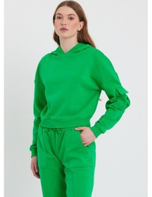 Resim Kadın Kapüşonlu 3 İplik Sweatshirt Yeşil 