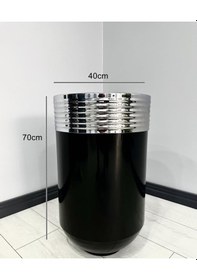 Resim Elegant Dekoratif Krom Darbuka Parlak Siyah Saksı 70cm 