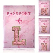Resim 1 adet Başlangıç Şenil Pembe Harf Pasaport Kılıfı Taşınabilir Pu Pasaport Tutucu İnce Cüzdan İş Kredi Kartı Tutucu Seyahat Uçak Bileti Kartı Aksesuarı 