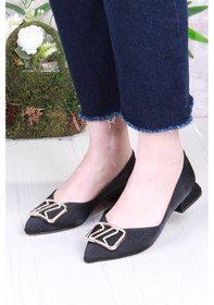 Resim Fort 077-609 Fls Saten Taş Toka Detaylı Şık Rahat Sivri Burun Kadın Babet Sıyah 