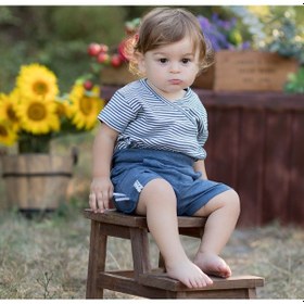Resim Organicera Organicera Organik Kısa Kollu Kimono Body, Indigo Çizgili Çok Renkli 