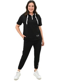 Resim Kadın Kapüşonlu Büyük Beden Eşofman Takımı 3759-23 - 4XL / Pembe 