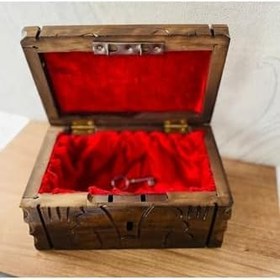 Resim Ceviz Işlemeli Kilitli Kumbara, Kadife Döşeme, 18 cm 